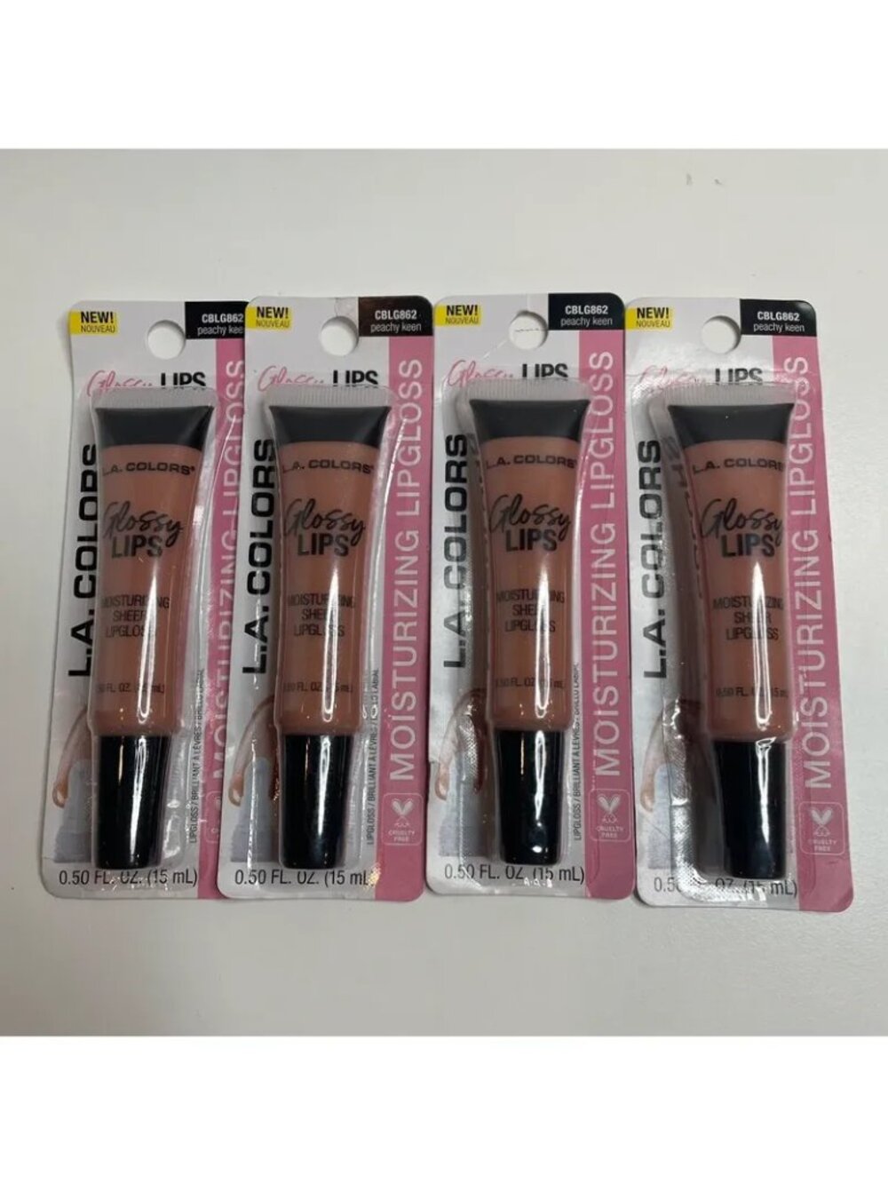 LA Colors Glossy Lips Moisturizing Lip Gloss Peachy Keen Set of 4 New
